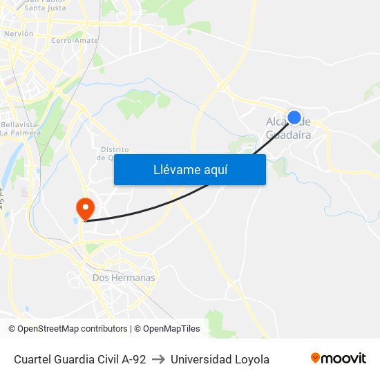 Cuartel Guardia Civil A-92 to Universidad Loyola map