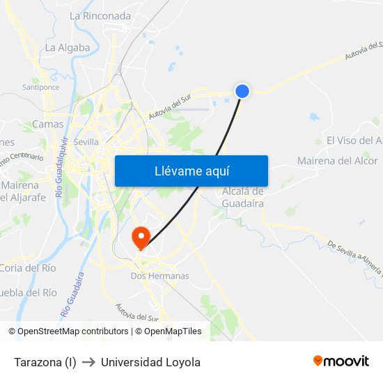 Tarazona (I) to Universidad Loyola map