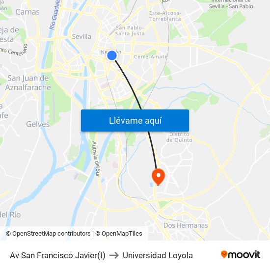 Av San Francisco Javier(I) to Universidad Loyola map