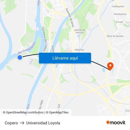 Copero to Universidad Loyola map