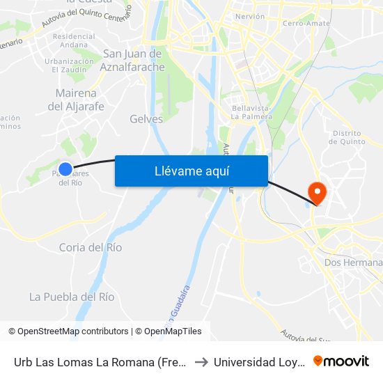 Urb Las Lomas La Romana (Frente) to Universidad Loyola map