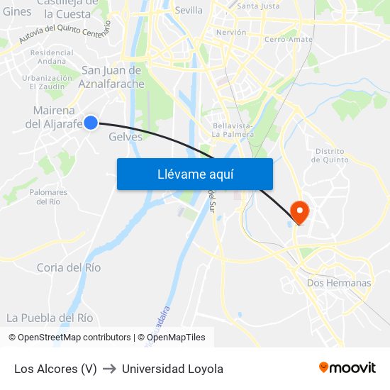 Los Alcores (V) to Universidad Loyola map