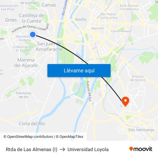 Rtda de Las Almenas (I) to Universidad Loyola map