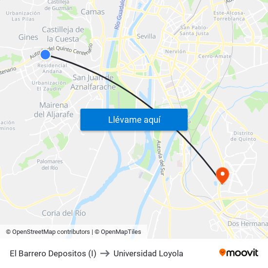 El Barrero Depositos (I) to Universidad Loyola map