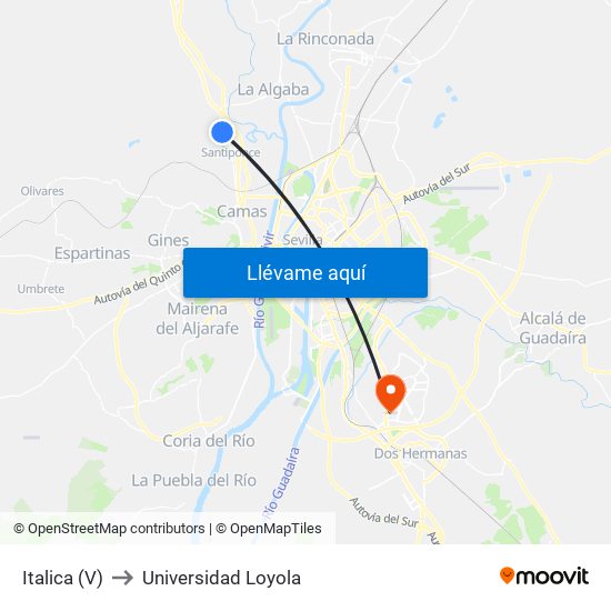 Italica (V) to Universidad Loyola map