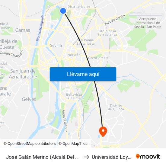 José Galán Merino (Alcalá Del Rio) to Universidad Loyola map