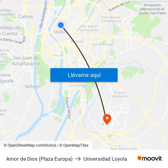 Amor de Dios (Plaza Europa) to Universidad Loyola map