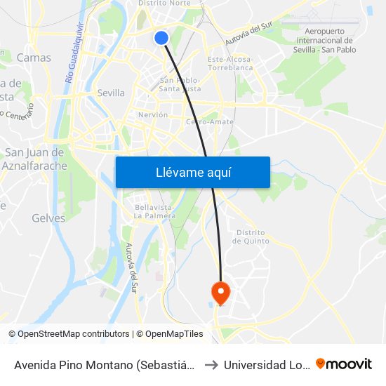 Avenida Pino Montano (Sebastián Llano) to Universidad Loyola map