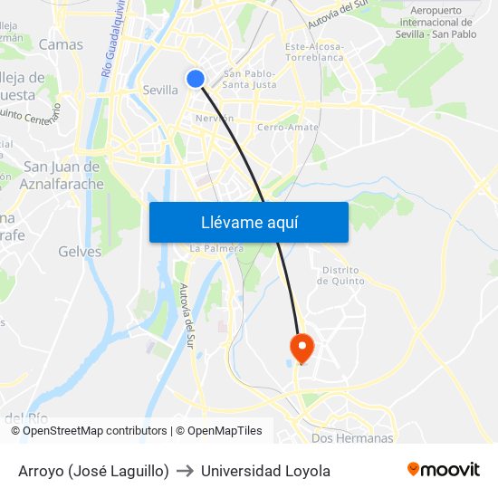 Arroyo (José Laguillo) to Universidad Loyola map