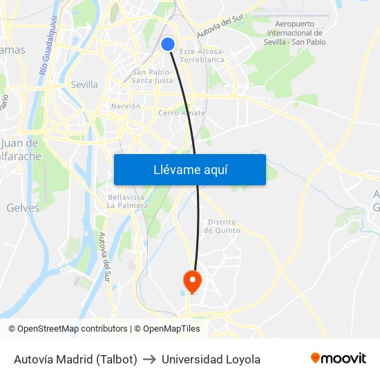 Autovía Madrid (Talbot) to Universidad Loyola map