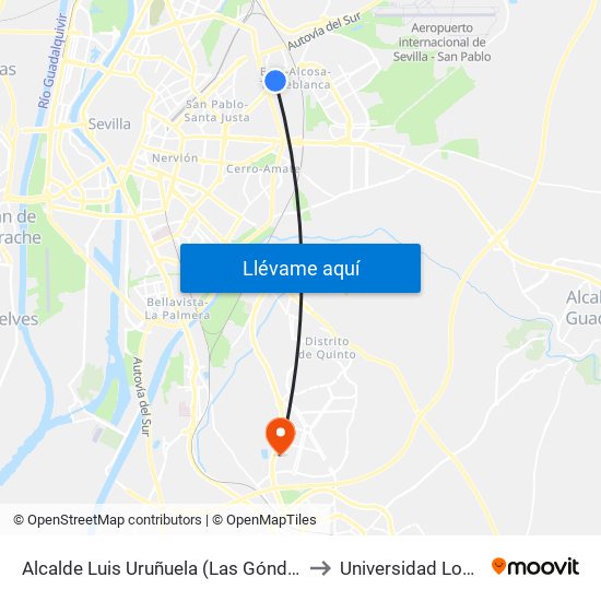 Alcalde Luis Uruñuela (Las Góndolas) to Universidad Loyola map