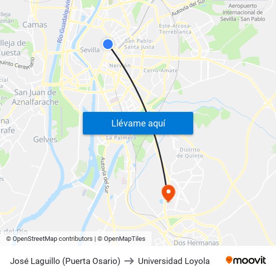 José Laguillo (Puerta Osario) to Universidad Loyola map