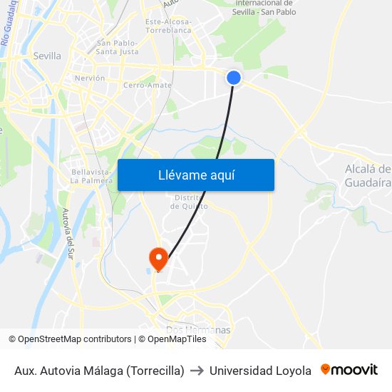 Aux. Autovia Málaga (Torrecilla) to Universidad Loyola map