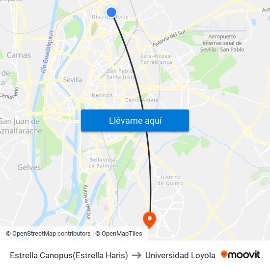 Estrella Canopus(Estrella Haris) to Universidad Loyola map