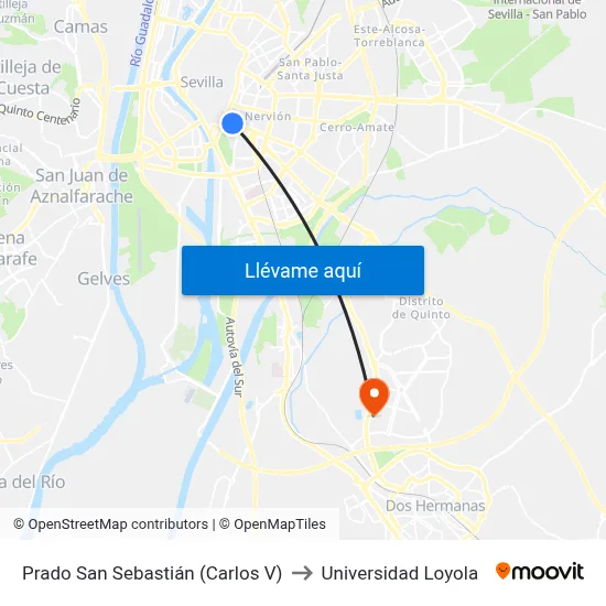 Prado San Sebastián (Carlos V) to Universidad Loyola map
