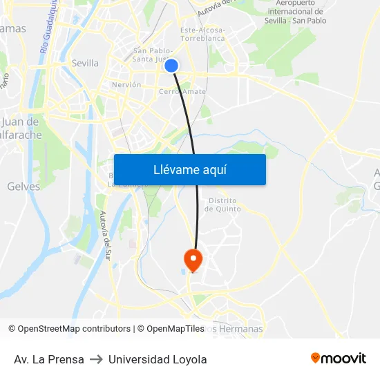 Av. La Prensa to Universidad Loyola map