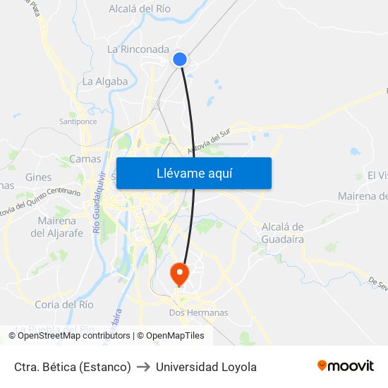 Ctra. Bética (Estanco) to Universidad Loyola map