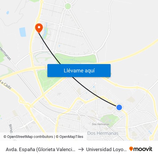 Avda. España (Glorieta Valencia) to Universidad Loyola map