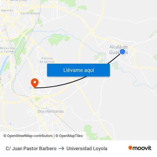 C/ Juan Pastor Barbero to Universidad Loyola map