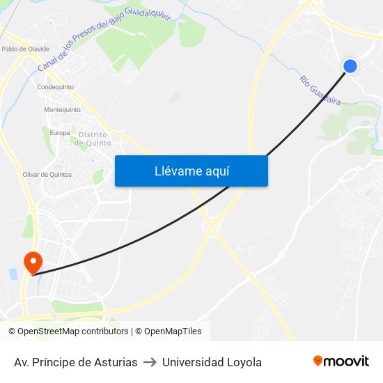 Av. Príncipe de Asturias to Universidad Loyola map