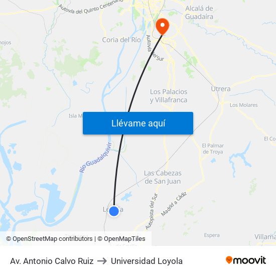 Av. Antonio Calvo Ruiz to Universidad Loyola map