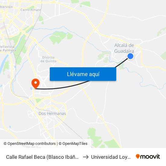 Calle Rafael Beca (Blasco Ibáñez) to Universidad Loyola map