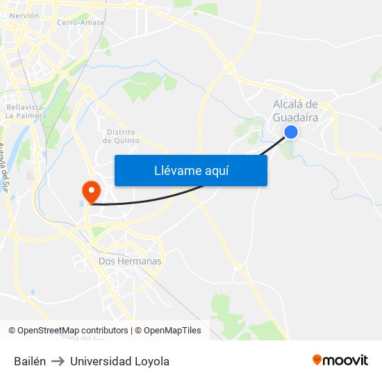 Bailén to Universidad Loyola map