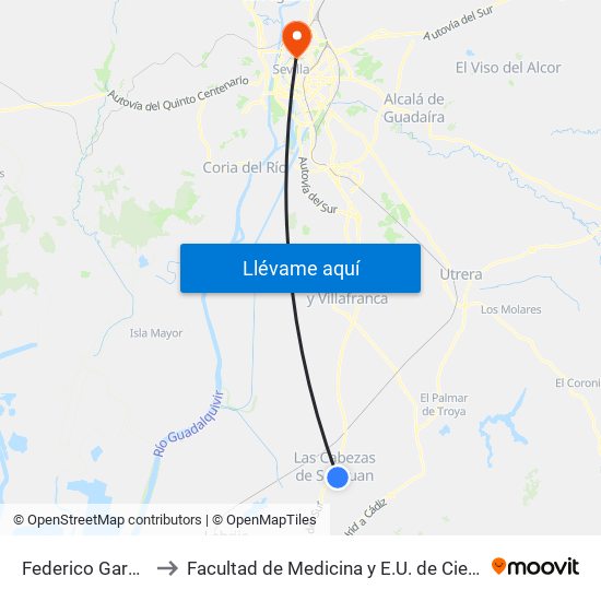 Federico García Lorca to Facultad de Medicina y E.U. de Ciencias de La Salud map