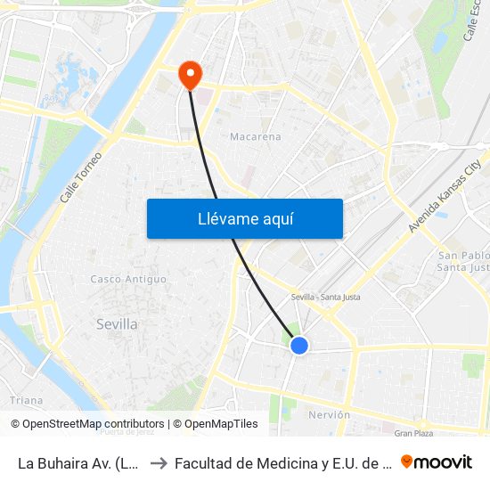 La Buhaira  Av. (Luis Montoto) to Facultad de Medicina y E.U. de Ciencias de La Salud map