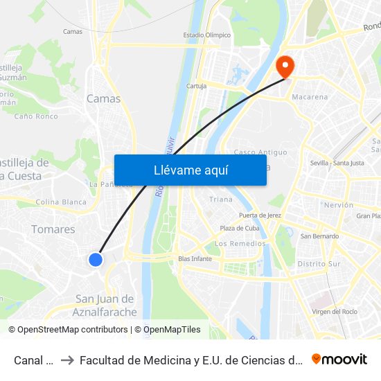 Canal Sur to Facultad de Medicina y E.U. de Ciencias de La Salud map