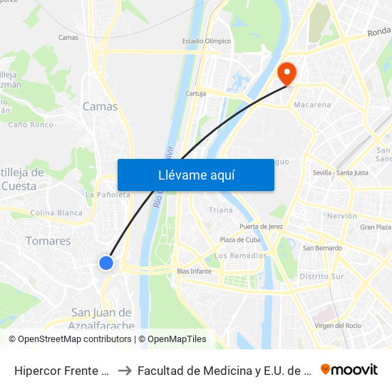 Hipercor Frente Leroy Merlin to Facultad de Medicina y E.U. de Ciencias de La Salud map