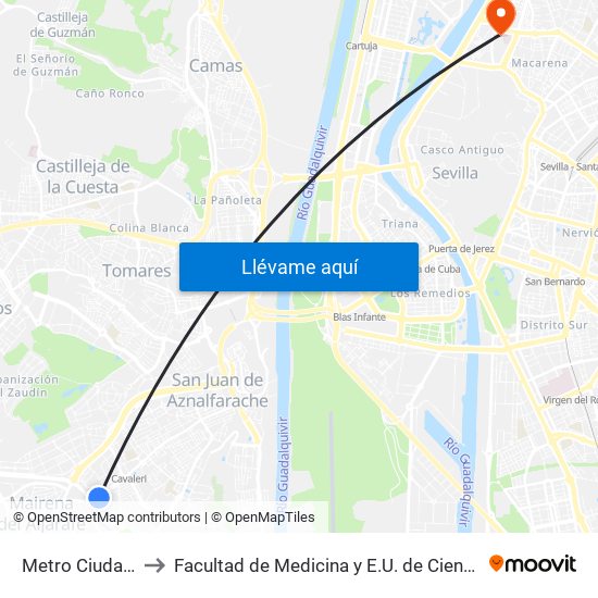 Metro Ciudad Expo to Facultad de Medicina y E.U. de Ciencias de La Salud map