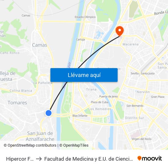 Hipercor Frente to Facultad de Medicina y E.U. de Ciencias de La Salud map