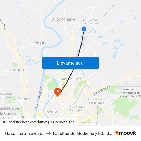 Gasolinera Travesia San Jose (U) to Facultad de Medicina y E.U. de Ciencias de La Salud map