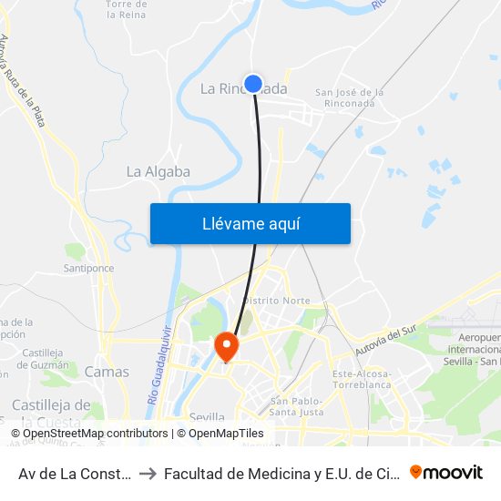 Av de La Constitucion (I) to Facultad de Medicina y E.U. de Ciencias de La Salud map