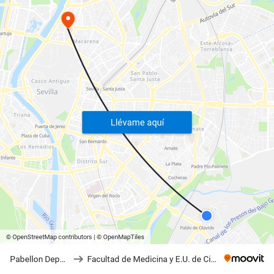 Pabellon Deportes Upo to Facultad de Medicina y E.U. de Ciencias de La Salud map