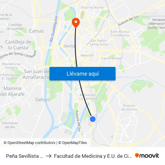 Peña Sevillista Bellavista to Facultad de Medicina y E.U. de Ciencias de La Salud map
