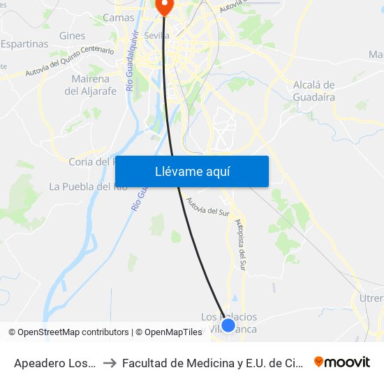 Apeadero Los Palacios to Facultad de Medicina y E.U. de Ciencias de La Salud map