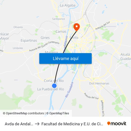 Avda de Andalucia 147 to Facultad de Medicina y E.U. de Ciencias de La Salud map
