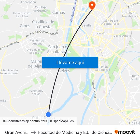 Gran Avenida (V) to Facultad de Medicina y E.U. de Ciencias de La Salud map