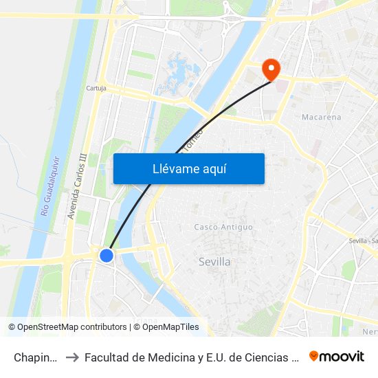 Chapina (I) to Facultad de Medicina y E.U. de Ciencias de La Salud map