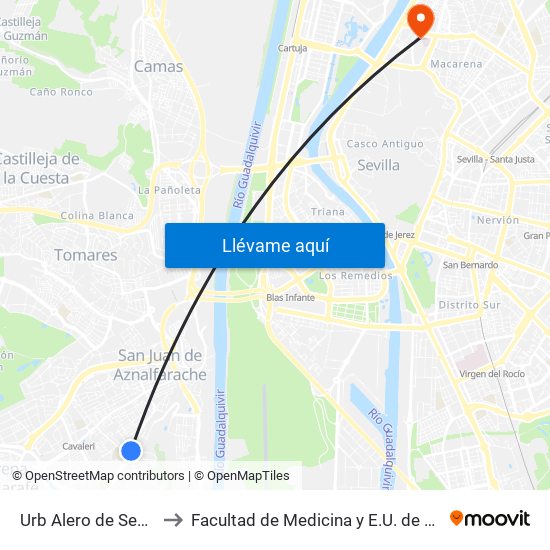 Urb Alero de Sevilla (Frente) to Facultad de Medicina y E.U. de Ciencias de La Salud map