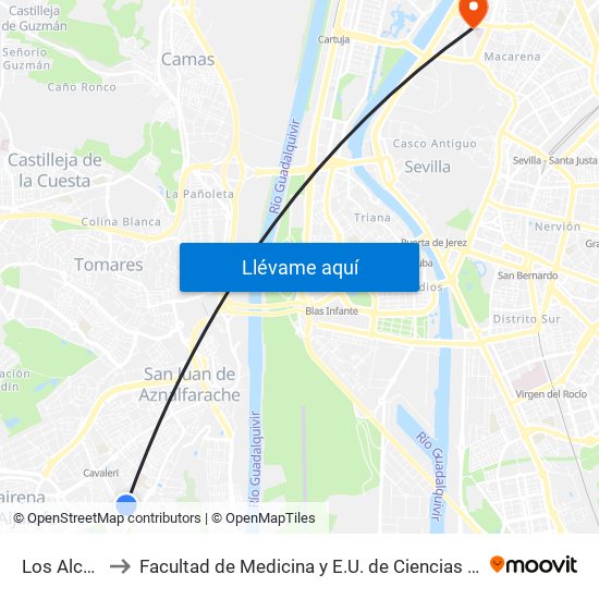 Los Alcores to Facultad de Medicina y E.U. de Ciencias de La Salud map