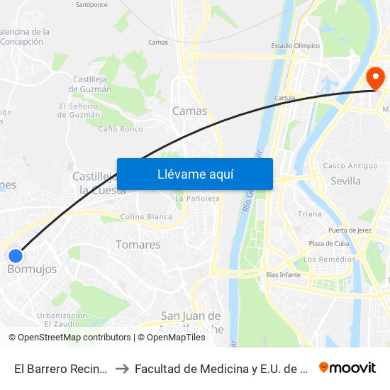 El Barrero Recinto Ferial (V) to Facultad de Medicina y E.U. de Ciencias de La Salud map