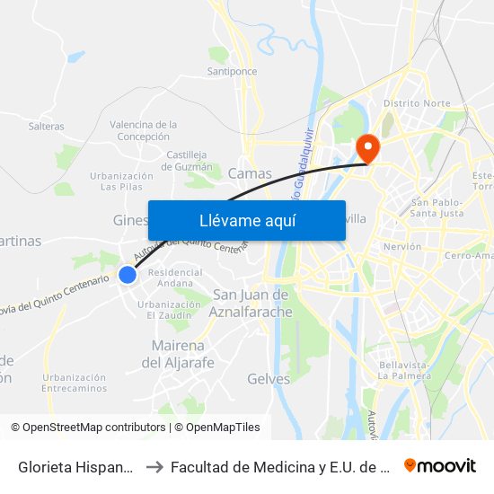 Glorieta Hispanoamerica (I) to Facultad de Medicina y E.U. de Ciencias de La Salud map