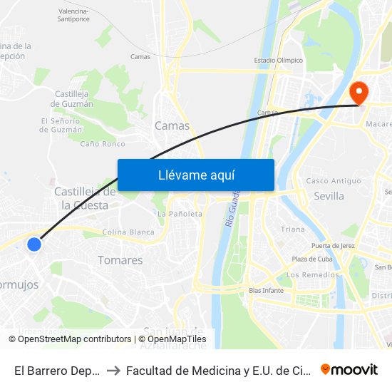 El Barrero Depositos (I) to Facultad de Medicina y E.U. de Ciencias de La Salud map