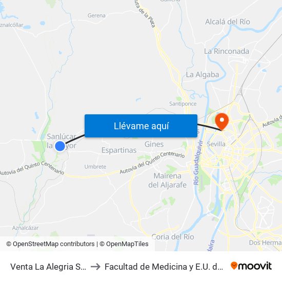 Venta La Alegria Sanlucar M. (V) to Facultad de Medicina y E.U. de Ciencias de La Salud map