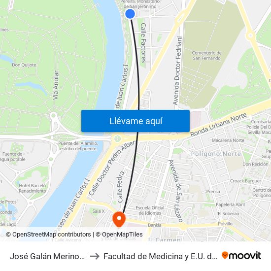 José Galán Merino (Alcalá Del Rio) to Facultad de Medicina y E.U. de Ciencias de La Salud map