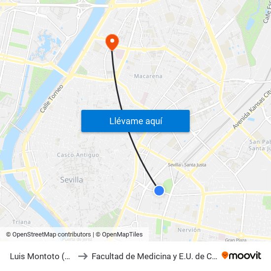 Luis Montoto (San Benito) to Facultad de Medicina y E.U. de Ciencias de La Salud map