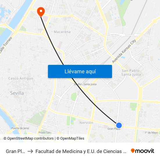 Gran Plaza to Facultad de Medicina y E.U. de Ciencias de La Salud map